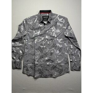 American Breed Men's Geometric Button-Up Shirt Black Silver Long Sleeve Medium